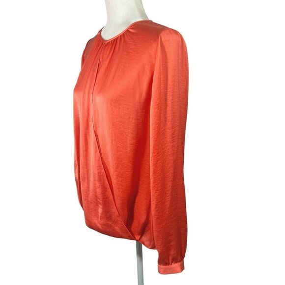 Vince Long Sleeve Blouse Coral Draped Front Size 10 Medium - Picture 4 of 14